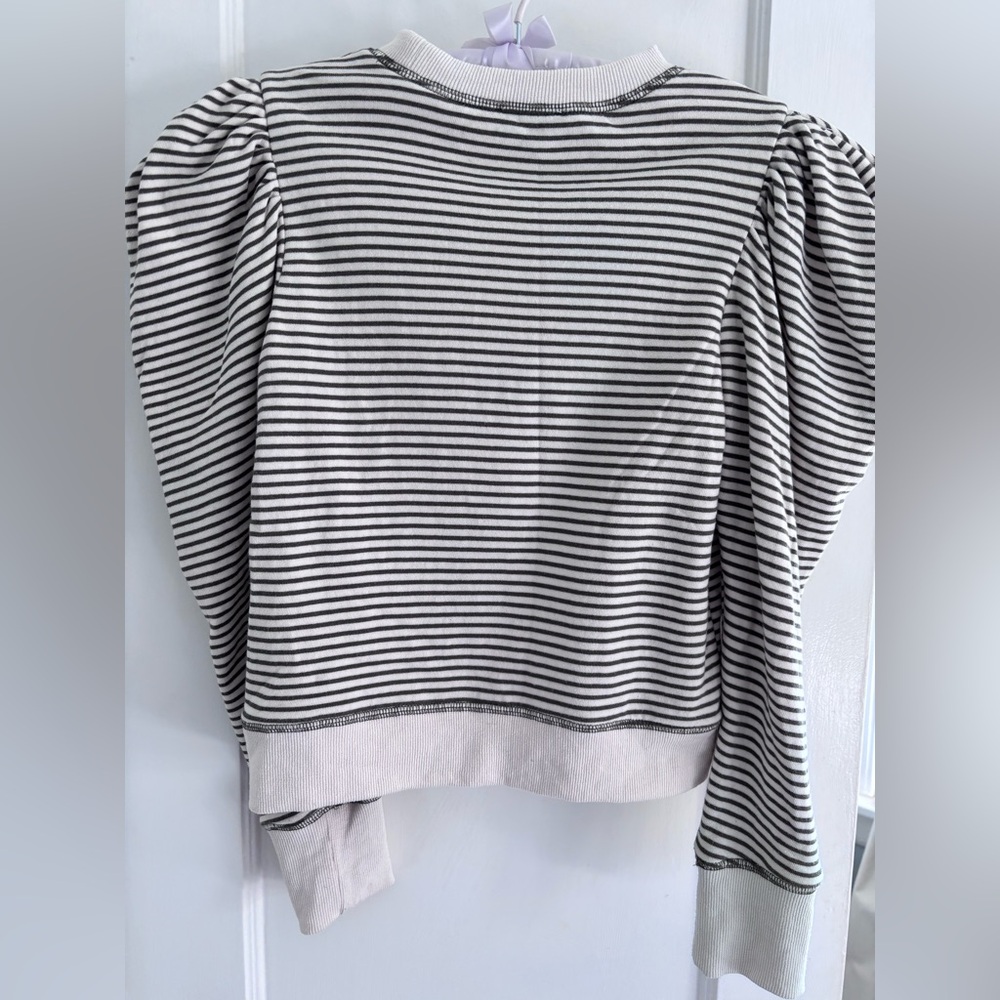 Puff Sleeve Green & White Stripe Sweatshirt SZ S Coquette - Picture 4 of 6